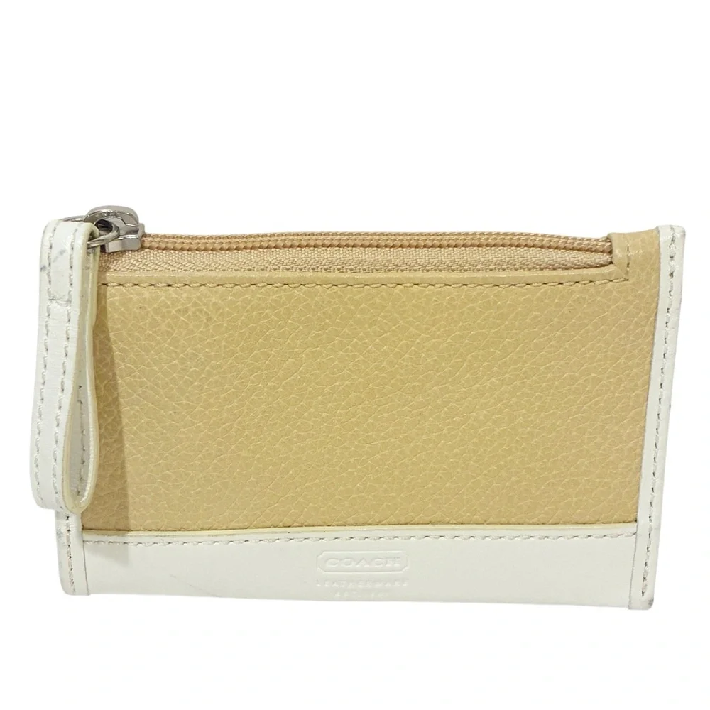 Coach Leather Card Wallet Brown/cream Pebbled Leather Keychain